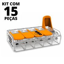 15un Conector Wago 221-615 5 vias 41A/450V Emenda Derivação Original Caixa Fechada e Lacrada