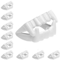 16 Dentaduras de Vampiros Dente Plástico Branco Festa Carnaval Sacola Surpresa