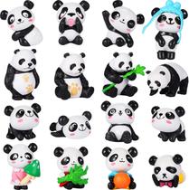 16 peças figuras de panda fofas bonitinhos brinquedos de panda estatuetas playset mini panda boneca em miniatura estatuetas de jardim de fadas mini bolo toppers lembrancinhas de festa decorações