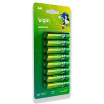 16 Pilhas Baterias AA Elgin Alcalina 2A Pequena 1 Cartela