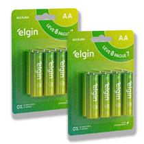 16 Pilhas Baterias AA Elgin Alcalina 2A Pequena 2 Cartelas