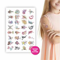 160 Tatuagem Temporária Infantil Com Glitter Kit Festa 32 Fadas