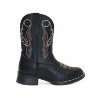 1610KP-Bota Texana Infanto-Juvenil couro nobre desenho pampa preto
