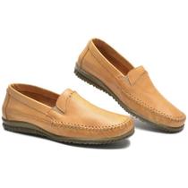 166CLA Sapato Mocassim Masculino de Couro bege
