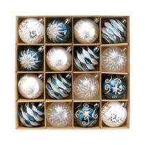 16PCS Ornamentos De Natal Em Forma De Bola Com Padrão De Floco De Neve Para Decoração De Árvore De