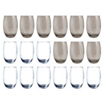 18 Copos de Vidro 450ml 9 Transparente e 9 Cinza California 18 Copos de Vidro 450ml 9 Transparente e 9 Cinza California