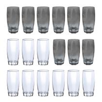 18 Copos de Vidro - 9 Transparente 9 Cinza - 370ML 18 Copos de Vidro - 9 Transparente 9 Cinza - 370ML
