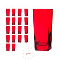 18 Copos de Vidro Texas Vermelho Translucido Luxo 320 ml