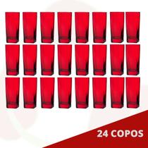 18 Copos Quadrado Vidro Vermelho Bali Mesa Posta Suco 320ml 18 Copos Quadrado Vidro Vermelho Bali Mesa Posta Suco 320ml