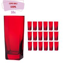 18 Copos Texas Quadrado Vidro Vermelho Mesa Posta 320ml