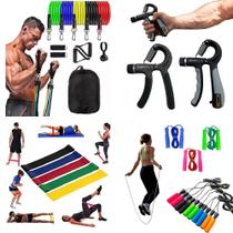 18 Itens Elasticos Extensor + 5 Mini Bands + Corda De Pular