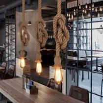 18 Luminária Pendente Rustico Corda Retro 1 Metro