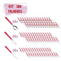 180 Peças Talheres Faca Colher Garfo Aço Inox Vermelho Luna 180 Peças Talheres Faca Colher Garfo Aço Inox Vermelho Luna