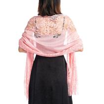 185x63cm Mulheres 1920s Cachecol Envolta Em hollow Out Crochet Floral Lace Fringed Tassels Wedding Cape Evening Party Vintage Shawl - Rosa