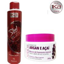 1ka Escova Progressiva Semi Definitiva Orgânica 1000ml + Creme de Hidratação Intensa Argan e Açai 300gr