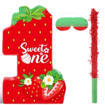 1º aniversário de Piñata Aoriher Strawberry com palito e confete 1º aniversário de Piñata Aoriher Strawberry com palito e confete