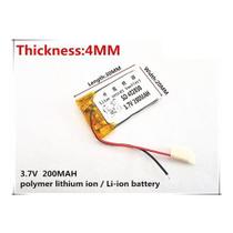 (1pc) 402030 200mah 3,7v 2 Fios 4mm X 20mm X 30mm -