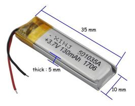 (1pc)bateria 2 Fios 501035 C/ 130 Mah 3,7v 5mm X 10mm X 35m