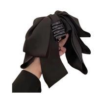 1pc novo francês elegante cetim preto grande arco hairband alta testa lavagem faixa de cabelo rugas