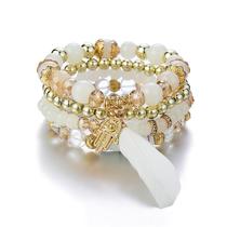 1pcs Bohemian Wood Beads Bracelet , Colorful Crystal Beaded