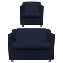 1Poltr e Namoradeira Decorativa Reforçada Suede Azul Marinho