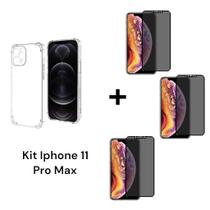1UN Capa Anti Impacto Capinha Transparente + 3UN Películas Privacidade Fosca 9D Para Iphone 11 PRO MAX
