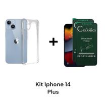 1UN Capa Capinha Transparente + 2UN Película Privacidade Fosca Flexível para Iphone 14 PLUS