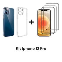 1UN Capa Capinha Transparente + 3UN Película De Vidro 3D Para Iphone 12 PRO