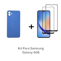 1UN Capa Case Aveludada Azul Samsung Galaxy A06 + 2UN Película De Vidro 3D Temperado