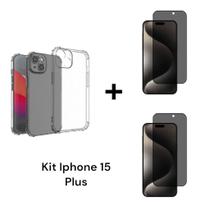 1UN Capa Silicone Anti Impacto + 2UN Películas Privacidade De Vidro 3D Para Iphone 15 PLUS 1UN Capa Silicone Anti Impacto + 2UN Películas Privacidade De Vidro 3D Para Iphone 15 PLUS