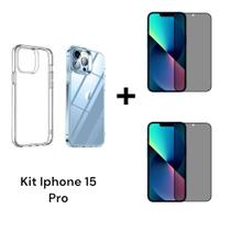1UN Capa Transparente Anti Impacto + 2UN Películas 3D De Vidro Privacidade Para Iphone 15 PRO