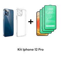 1UN Capinha Anti Impacto Transparente + 3UN Película 9D De Cerâmica Flexível para Iphone 12 PRO