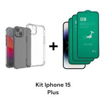 1UN Capinha Anti Impacto Transparente + 3UN Películas De Cerâmica 9D Para Iphone 15 PLUS 1UN Capinha Anti Impacto Transparente + 3UN Películas De Cerâmica 9D Para Iphone 15 PLUS