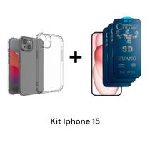 1UN Capinha Capa Transparente + 3UN Películas Fosca Privacidade para Iphone 15