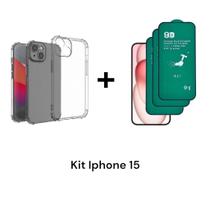 1UN Capinha Transparente Anti Impacto + 3UN Películas 9D De Cerâmica para Iphone 15 1UN Capinha Transparente Anti Impacto + 3UN Películas 9D De Cerâmica para Iphone 15