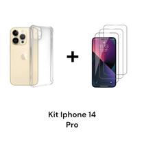 1UN Capinha Transparente Anti Impacto + 3UN Películas De Vidro 3D para Iphone 14 PRO 1UN Capinha Transparente Anti Impacto + 3UN Películas De Vidro 3D para Iphone 14 PRO