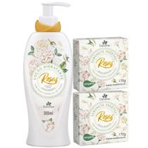 1UN Loção Hidratante Corporal +2UN Sabonete Rosas Brancas