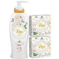 1UN Loção Hidratante Corporal +2UN Sabonete Rosas Brancas