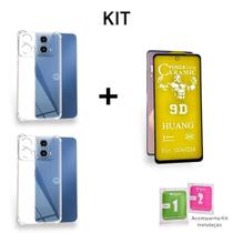 1UN Película Fosca 9D Flexível Para Moto G04 + 2UN Capa Capinha Transparente Anti Impacto
