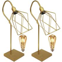 2 Abajures Luminária Mesa com Lâmpada Retrô Aramado Cálice P Industrial Dourado Agp Ilumini Vintage