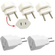 2 Adaptador 3 Pinos + 3 Adaptador 2 Pinos Tomada Padrao Americana Brasileira 10a Branco