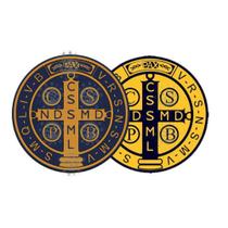 2 Adesivos Medalha de São Bento Anil Ouro Velho & Amarelo 6cm