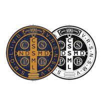 2 Adesivos Medalha de São Bento Anil Ouro Velho e B&P 6cm