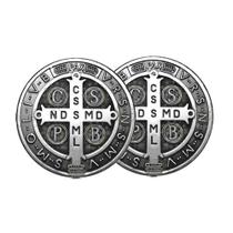 2 Adesivos Medalha De São Bento Cruz Sagrada Prata 6 cm