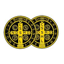 2 Adesivos Medalha de São Bento Cruz Sagrada Preto Amarelo 10cm
