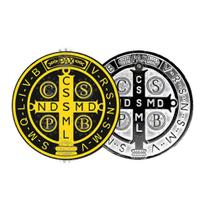 2 Adesivos Medalha de São Bento Preto Amarelo e Metal 6cm