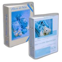 2 Albuns 10X15/120 Fotos Menino Azul Bebê Sapato Urso Tedy