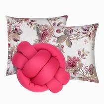 2 Almofadas Decorativas Cheias Sala Sofá + Almofada Nó Rosa