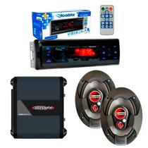 2 Alto Falantes 6x9 Polegadas Bomber 100WRMS + Roadstar Auto Rádio RS2604BR + Amplificador Digital Soundigital SD 400