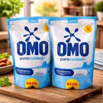 2 Amaciante de Roupas Omo 900ml Puro Cuidado Pele Sensivel Bebês